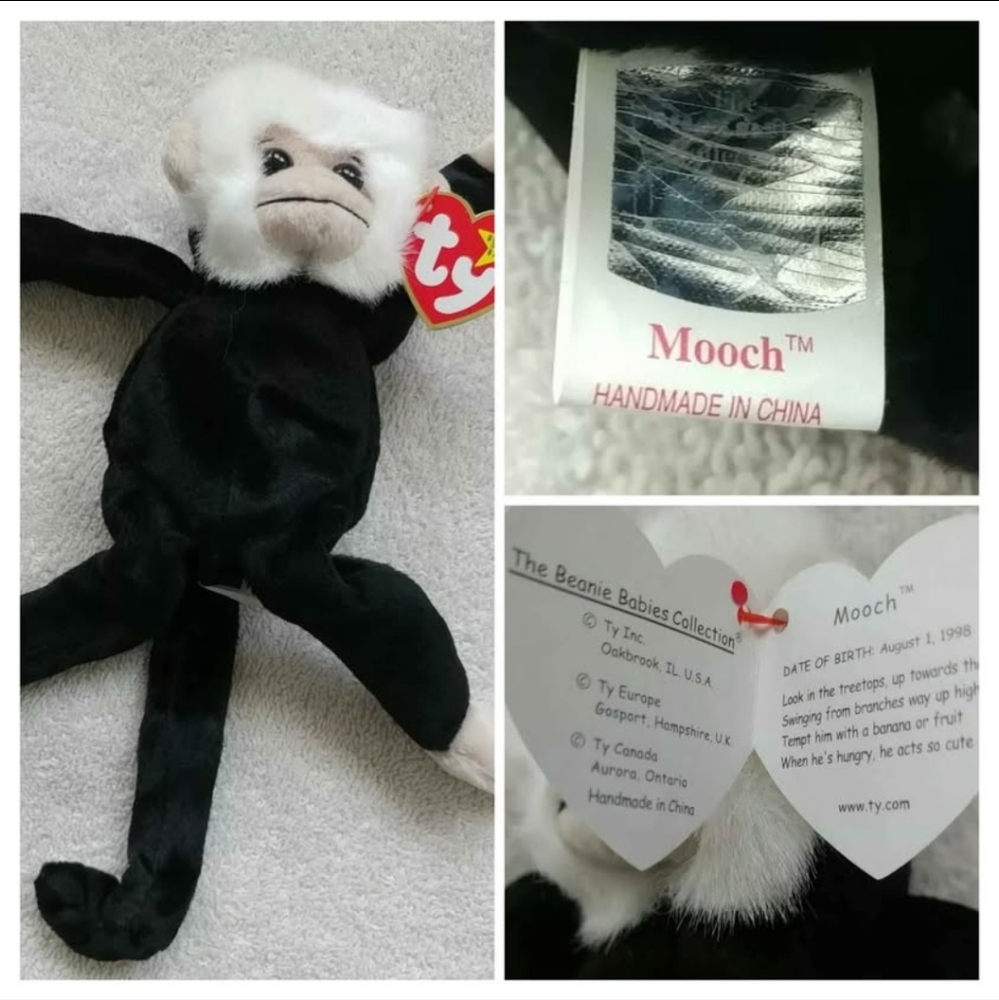 NWT! COLLECTIBLE TY BEANIE BABIES.   MOOCH~  SPIDER MONKEY. TAG ERRORS RARE! !